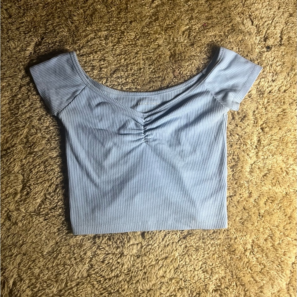 Light Blue Ribbed Women's Crop Top